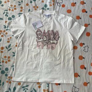 Ganni Relaxed Cats T-Shirt White